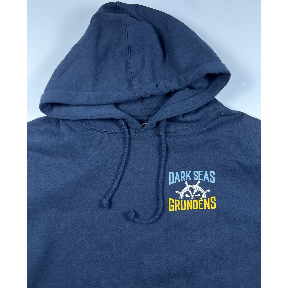 Dark Seas Grundens Great Depths Coastal Fleece Hoodie Navy Blue Mens L  NWT